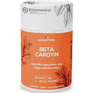 Beta caroteen uit algen 50.000 IE vitamine A per capsule | 120 capsules | hoge dosering | uit Dunaliella-salina-algen en wortelextract | goede biologische beschikbaarheid en verdraagzaamheid |