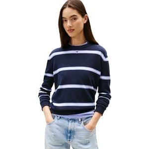 TOMMY JEANS Dames TJW Essential Crew Sweater EXT DW0DW20159, Blauw, XL, Blauw (Donker Night Navy/Streep), XL