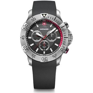Wenger Seaforce herenhorloge, chronograaf, Ø 43 mm, Zwitsers vervaardigd, analoog kwarts, waterbestendig tot 200 m, siliconen armband, Zwart/Wit, Klassiek