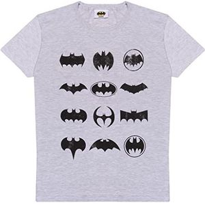 DC Comics Batman Distressed Logo Evolution T-shirt, Volwassenen, S-5XL, Heather Grey, Officiële Koopwaar