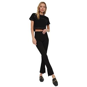 Trendyol Vrouwen zwarte Ribana gedetailleerde Tearfish gebreide broek Shorts, Zwart, XL