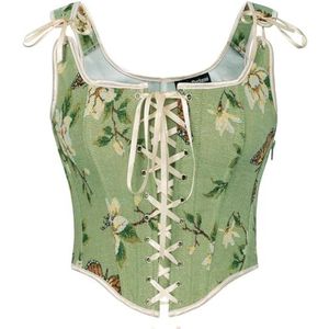 Scarlet Darkness Korsettops voor vrouwen, renaissance, vetersluiting, bloemen, overbuste uitgebeend bustierlijfje, Groene Vlinder, 20