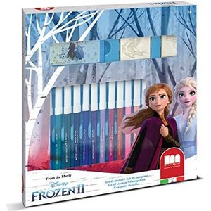 Multiprint Set van 2 kinderstempels en 18 kleurrijke viltstiften Disney Frozen 2, Made in Italy, stempelset voor kinderen, van hout en natuurlijk rubber, niet-giftige inkt, wasbaar, cadeau-idee art.