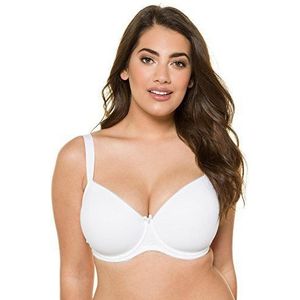 Ulla Popken 697144 Beugelbeha voor dames tot 110D | dessous, zachte cups, verstelbare bandjes, naadloos, effen en sierstrik, wit (wit 20), 110B