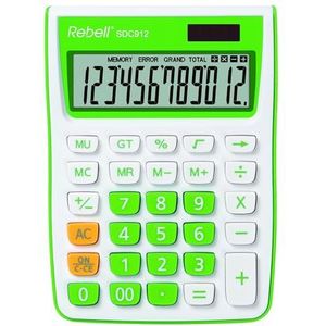 Rebell RE-SDC912GR bureaurekenmachine SDC912, 12-cijferige rekenmachine voor kantoor en thuis, dual-werking, groen