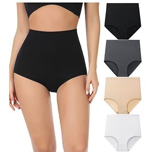 Wirarpa Damesondergoed, rekbare katoenen slipjes met volledige dekking en een super-hoge taille, 4 stuks, 6XL