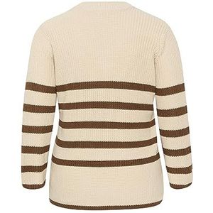 Kaffe Curve Plus-Size gebreide trui voor dames, lange mouwen, V-hals, strepen, Zand/Soft Silt Stripe