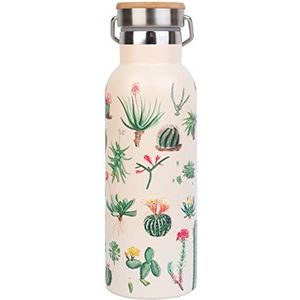 Roestvrijstalen Waterfles Botanical Cacti - Dubbelwandige Waterfles 500ml - Herbruikbare Fles - Metalen Drinkfles - Voor Warme en Koude Dranken