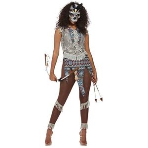 Dark Spirit Warrior Woman Costume, Blue, Top, Trousers & Mask, (L)