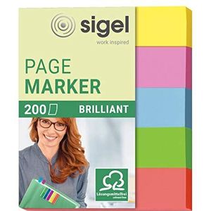 Sigel HN625 Brilliant Index Page Markers, 5 X 40 Strips, Geel/Roze/Groen/Blauw/Rood