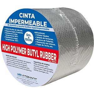 LED ATOMANT 5 m x 10 cm waterdicht plakband van butylrubber en aluminium, extra sterk, diamantdesign, multifunctionele butylband, reparatie van scheuren, daklekken, buisbreuk