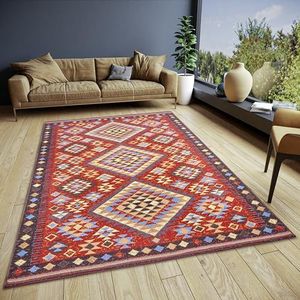 HANSE Home Peso Boho tapijt, plat weefsel, oosters, antislip onderkant, boho-stijl, geometrisch patroon, hoogwaardig geweven, voor woonkamer, slaapkamer, eetkamer, hal, blauw, 80 x 165 cm