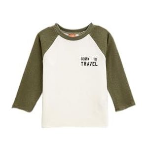 Koton Babyboys Soft Textured Long Sleeve Color Contrast Gedrukt Detail T-Shirt, ecru(010), 12-18 Maanden
