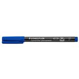 STAEDTLER Permanente marker Lumocolor, blauw, F-punt lijnbreedte ca. 0,6 mm, veeg- en waterbestendig, Made in Germany, navulbaar, lange levensduur, 10 blauwe universele pennen in kartonnen etui, 318-3