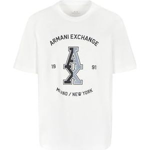 Armani Exchange Heren The Grid, Sustainable, Color Contrast Embroidered Logo T-Shirt, off-white, XS