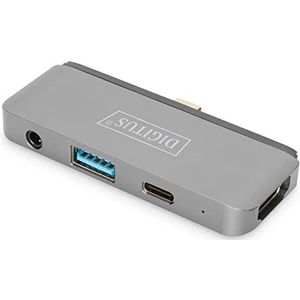 DIGITUS USB-C Multiport Docking Station - 4 Poorten - 1x HDMI (4K@30Hz) - 1x USB 3.0 / USB 2.0, 1x USB Type-C - Jack Audio - Grijs