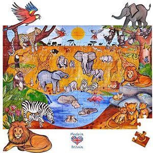 Amonev Vloerpuzzels 100 stukjes puzzels voor zowel tafel als vloer met gemakkelijk te hanteren dikke stukken waardoor het een geweldig cadeau is voor elke gelegenheid (Safari)