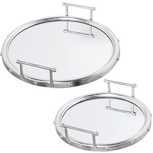 Set van 2 ronde trays van metaal en spiegel, zilverkleurig, 47 x 9 cm en 40 x 9 cm, INT.41 en 33 cm