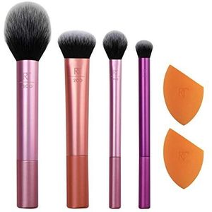 Real Techniques Make-upborstelset met 2 make-upsponsblenders, voor oogschaduw, foundation, blush en concealer, ultrapluche synthetische borstelharen, 6-delige make-upborstelset (Pack van 2)