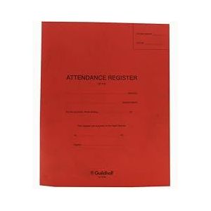 Exacompta - Ref E100Z - Guildhall Attendance Register (24 pagina's) - 326 x 205 mm groot, 50 items per pagina, 3 voorwaarden, 5 dagen, voorgedrukt, 70 g/m² papier - rode omslag