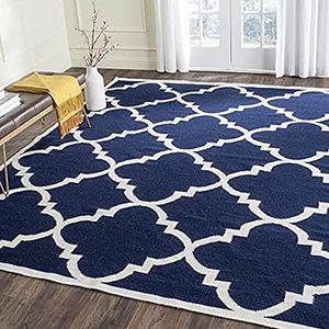 Safavieh Dhurrie tapijt, DHU633, vlakgeweven wol en katoen, marineblauw/ivoor, 160 x 230 cm