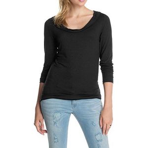 ESPRIT Collection dames shirt met lange mouwen met zachte halsuitsnijding 084EO1K023, effen, maat 38 (fabrikantmaat: M), zwart (BLACK 001)