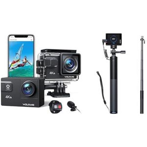 WOLFANG Actie Camera GA300 4K60FPS & Set van Oplaadbare Selfie Stick