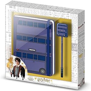 Harry Potter Knight Bus-geschenkdoos met dagboek en modieuze balpen, blauw