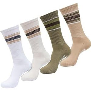 Urban Classics Unisex Sokken Layering Stripe Socks 4-pack white/whitesand/tiniolive/union beige 47-50, wit/wit zand/tiniolive/unionbeige, 47/50 EU