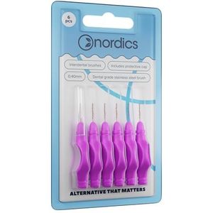 Nordic Eco-interdentale borstels, 0,04 mm, bijzonder compacte vorm, van milieuvriendelijke PLA, nylon borstelharen, 6 stuks