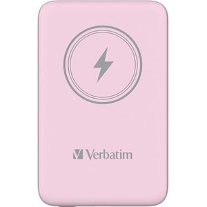 Verbatim Magnetische powerbank 5000 mAh, draadloze oplader 15 W, 20 W PD per USB-C, kleine en magnetische powerbank voor iPhone 15, 14, 13, 12, Pro, Max, iPad, roze