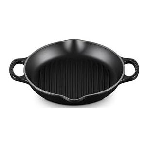 Le Creuset Signature geëmailleerde gietijzeren diepe ronde grillpan met hulpgreep, voor alle soorten kookplaten en ovens, 25 cm, Mat Zwart, 20208250000422