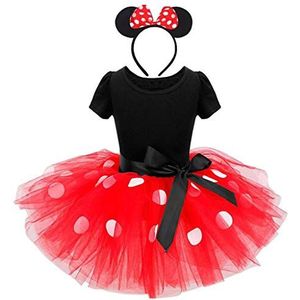 Lito Angels Minnie Kostuum met Haar Hoepel voor Kind Meisjes, Halloween Verjaardagsfeest Stippen Tutu Rok Rood, Maat 128 Leeftijd 7-8 Jaar Markering 150