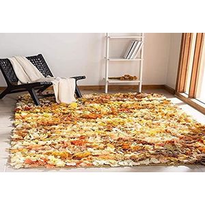 SAFAVIEH Shaggy tapijt voor woonkamer, eetkamer, slaapkamer - Rio Shag Collection, hoge pool, goud en multi, 91 x 152 cm