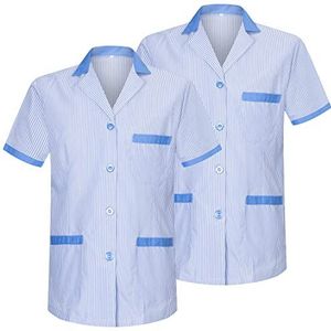 MISEMIYA - 2 stuks - Medisch hemd unisex verpleegster uniform laboratoriumreiniging esthetiek tandarts W820, Lichtblauw, L