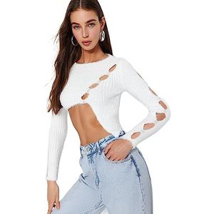 Trendyol FeMan Regular fit Basic ronde hals gebreide trui, ecru, M, Ecru, M