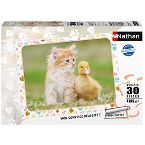Nathan 86165 Kinderpuzzel, 30 stukjes, roodkatje en babyeend, voor meisjes of jongens vanaf 4 jaar, hoogwaardige puzzel, dikke, robuuste kartonnen doos, dieren