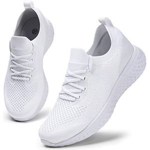 HKRDames Sportschoenen Ademend Gym Sportschoenen Lichtgewicht Hardloopschoenen Veterschoenen Vrijetijdsschoenen Trainer Outdoor Sneakers voor Dames Wit 37 EU