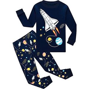 EULLA jongens pyjama tweedelige pyjama set, ruimteraket/donkerblauw, 116 cm