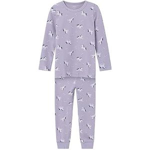 NAME IT Nmfnightset Lavender Unicorn Rib Noos pyjama voor meisjes, Lavender Aura, 86/92 cm