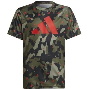 adidas Uniseks-Kind Train Essentials Seasonal AEROREADY Allover Print Regular-Fit Tee, olive strata, 7-8 Years