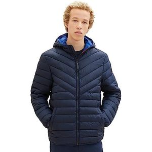 TOM TAILOR Denim Lichtgewicht gewatteerde jas met capuchon voor heren, 10690-gebreid marineblauw, XL
