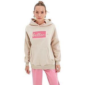 Trendyol Damescapuchon met slogan Regular Sweater, Stone, S, Steen, S