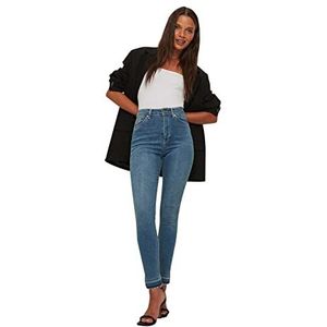 NA-KD Skinny jeans met hoge taille en open zoom voor dames, Mid Blauw, 38