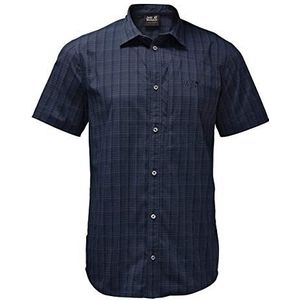 Jack Wolfskin, Rays Stretch Vent Shirt, Shirt Met Korte Mouwen, Nacht Blauwe Controles, S, Mens
