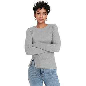 Trendyol Dames Regular Basic Crew Neck Gebreide Blouse, Grijs, S