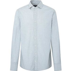 Hackett London Heren Melange Poplin geruit overhemd, Wit (Wit/Groen), XL