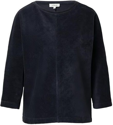 s.Oliver - Sweatshirt - Marine - Corduroy - Losse Pasvorm - Driekwart Mouw