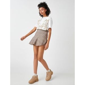 Koton Voluminous mini-rok voor dames, Brown Check (5c1), M