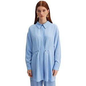 Trendyol Dames Shirt-Blauw-Regular Fit Tuniek, Blauw, 36